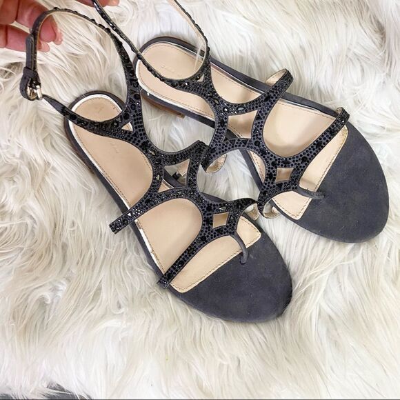ZARA gray bejeweled split toe suede gladiator sandals 9.5 EUR 40 - Picture 7 of 8